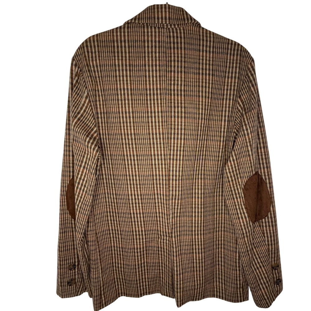 Rude Blazer Jacket Wns L Brown Plaid Elbow Patches Dark Academia Vintage Style - Picture 5 of 9